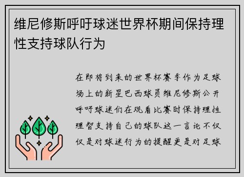 维尼修斯呼吁球迷世界杯期间保持理性支持球队行为